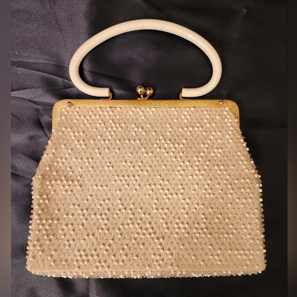 Vintage Cream Beaded Handbag